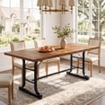 thumbnail image 5 of Finmind 63-inch Solid Wood Dining Table for 4-6 People, Industrial Rectangle Kitchen Table with Metal Legs, Brown and Black, 5 of 6