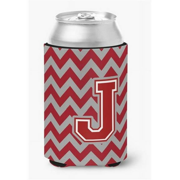 Letter J Chevron Maroon & White Can or Bottle Hugger, 0.25 x 4 x 5.5 in.