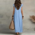 thumbnail image 3 of BOMYJESK Dresses for Women V Neck Ruffle Sleeve 2026 Linen Dress Casual Summer Maxi Dresses Beach Vacation Outfits with Pockets Light Blue XL, 3 of 5