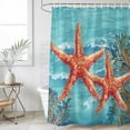 thumbnail image 4 of Coastal Starfish Bathroom Shower Curtains with 12 Hooks Polyester Waterproof Shower Curtain for Stalls and Bathtubs Teal Summer Beach Ocean Coral Decorative Bathroom Privacy Curtain 72x96 Inches, 4 of 8