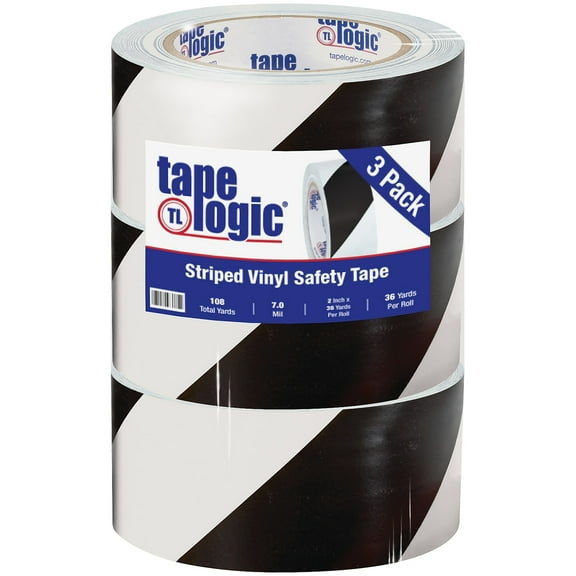 Tape Logic T92363PKBW 2 in. x 36 yards Black & White Striped Vinyl Safety Tape - Pack of 3
