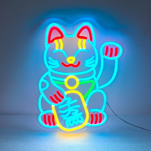 Lucky Cat Neon Sign – Japanese Fortune Cat LED Light for Shop Window Display, Restaurant Decor, Bar Sign, Good Luck Business Gift