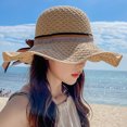 thumbnail image 2 of Wide Brim Hat Straw - Bowknot Sun Protection Beach Hat Fisherman Cap Floppy Hat, 2 of 7