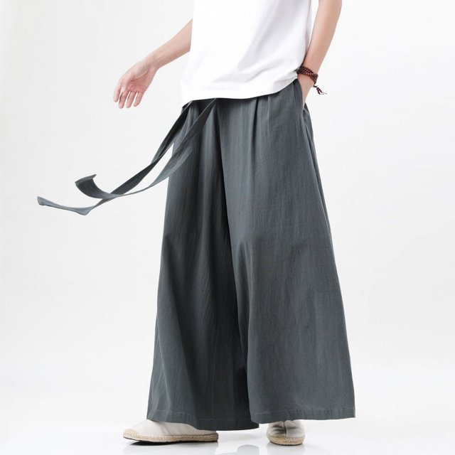 Pantalones casuales de algodón y lino para hombre Pantalones anchos de lino holgados para hombre
