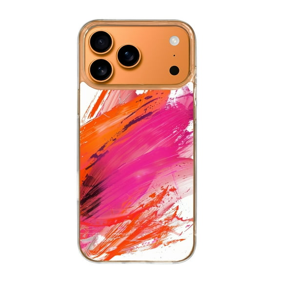 Case For Apple iPhone Air / 17 Pro / 17 Pro Max Series Case, Slim Thin Transparent Flexible Clear TPU Shockproof Phone Case For iPhone 17 Series, hot pink and orange, brush strokes