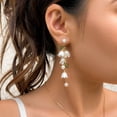 thumbnail image 4 of Delicate Pearl Leaf Pendant Earring Necklace Bell Orchids Fringe Clavicle Chain Party Dangle Earring Bohemiean Jewelry, 4 of 12
