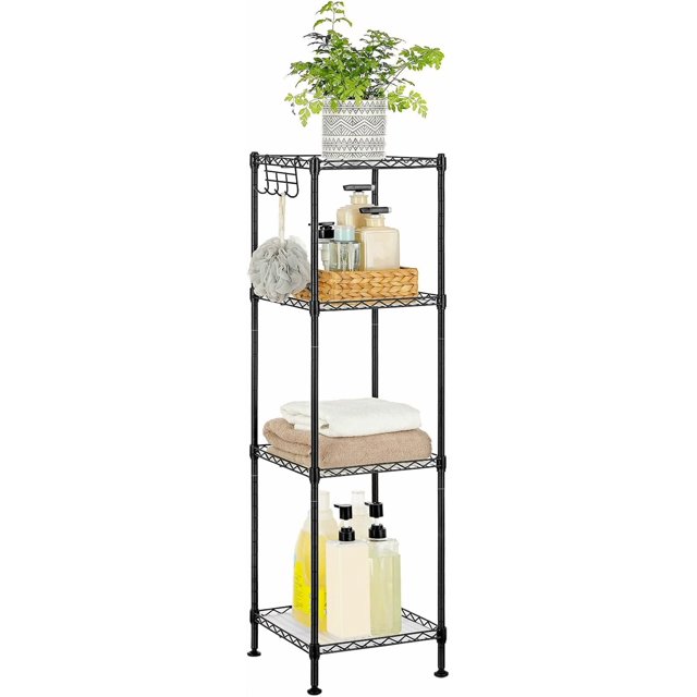 Bathroom Shelf Storage Rack for Small Space with PP Shelf Liners Removable Hook Extendable Design Silver and Translucent ULGRS