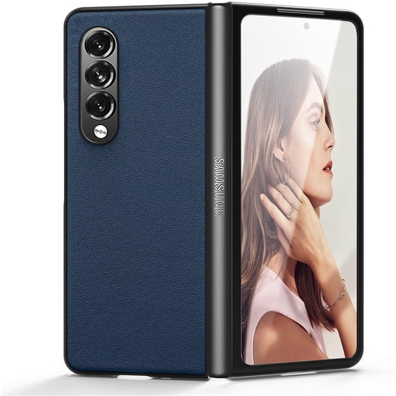 Case for Galaxy Z Fold 3, Patchwork Denim Pattern Protection Shockproof Case [Support Wireless Charging] Compatible with Galaxy Z Fold 3 (Blue)