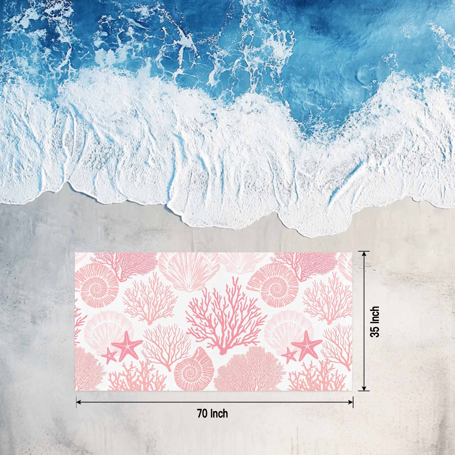 Pink Costal Ocean Beach Towels Blanket Soft&Absorbent Quick Dry Microfiber Coral Starfish Shell Pool Towels for Swimming ,Yoga, Sports, Gym, Camping,Large 35X70in, White