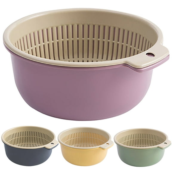2 in 1 Kitchen Colander Set with Bowl Strainer ,BPA Free Plastic Fruits and Vegetable Washing Basket,Dishwasher Friendly Double Layered Drain Basin,for Pasta Salad Berry Cleaning Mixing