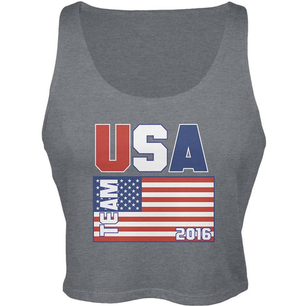 Summer Olympics Team USA Juniors Crop Blend Tank Top Dark Heather XSM