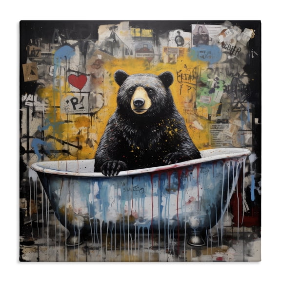 Stupell Industries Graffiti Bathing Bear Typography Painting Gallery Wrapped Canvas Art Print Wall Art, 17 x 17