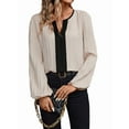 thumbnail image 2 of Womens Dressy Casual V Neck Color Block Business Blouses Long Sleeve Work Shirts Fall Trendy Clothes L, 2 of 9