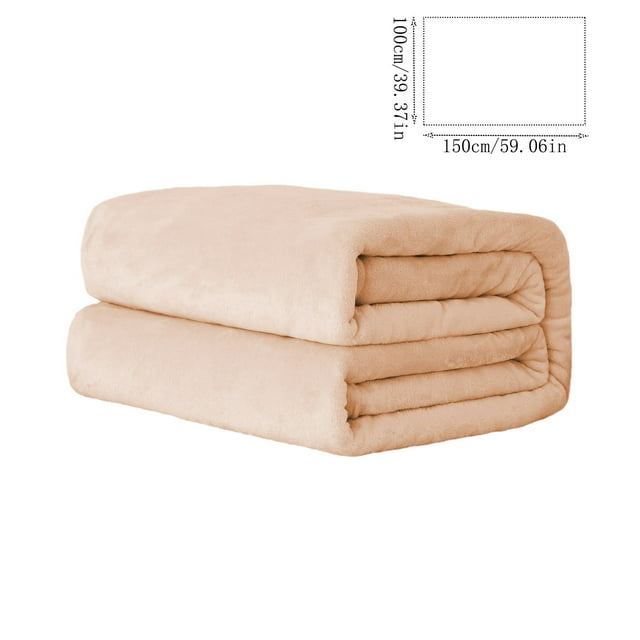 Flannel Air Conditioning Blanket 39x59in Solid Color Velvet Fleece Cover Lightweight Washable Sofa Throw Beige