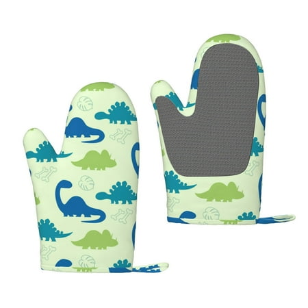 

Zeuib Cute Dinosaur Blue Green Print Oven Mitts Oven Gloves with Non-Slip Silicone Heat and Slip Resistant Cooking Mitt Set for Cooking and Baking (2 Count)