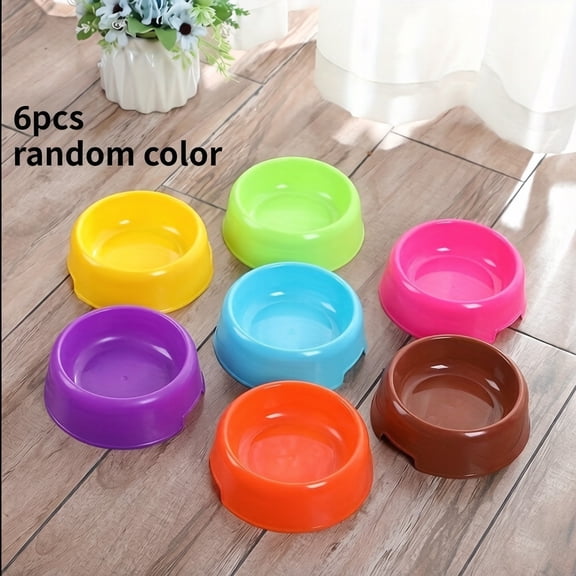 6 Pcs Small Plastic Pet Bowls, 5.3" Assorted Candy Color Food Water Dish with Anti-Slip Base for Cats Dogs Small Animals