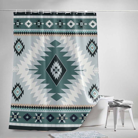 Shower Curtain, Teal Aztec Tribal Style Waterproof Shower Curtain Set with Hooks for Bathroom Showers,Stalls and Bathtubs,36x72In Ethnic Southwest Native Pattern