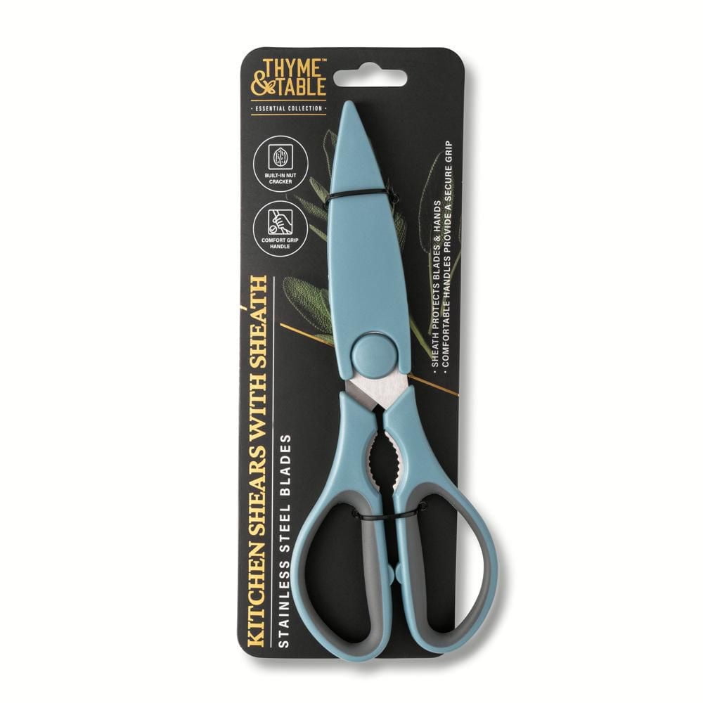 Thyme & Table Stainless Steel Kitchen Shears with Sheath, Blue, Shears