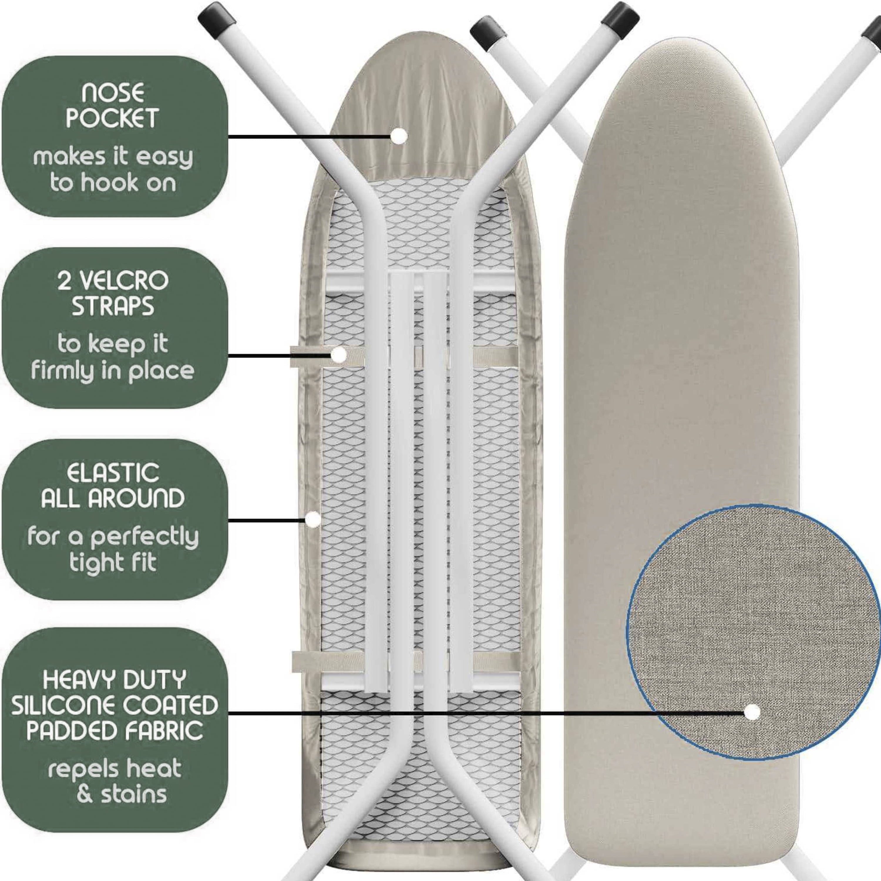 Lammaloe Ironing Board Cover and Pad 15 x 54, Thick Padding, Elastic Edge, Hook & Loop Secure Fit, Linen