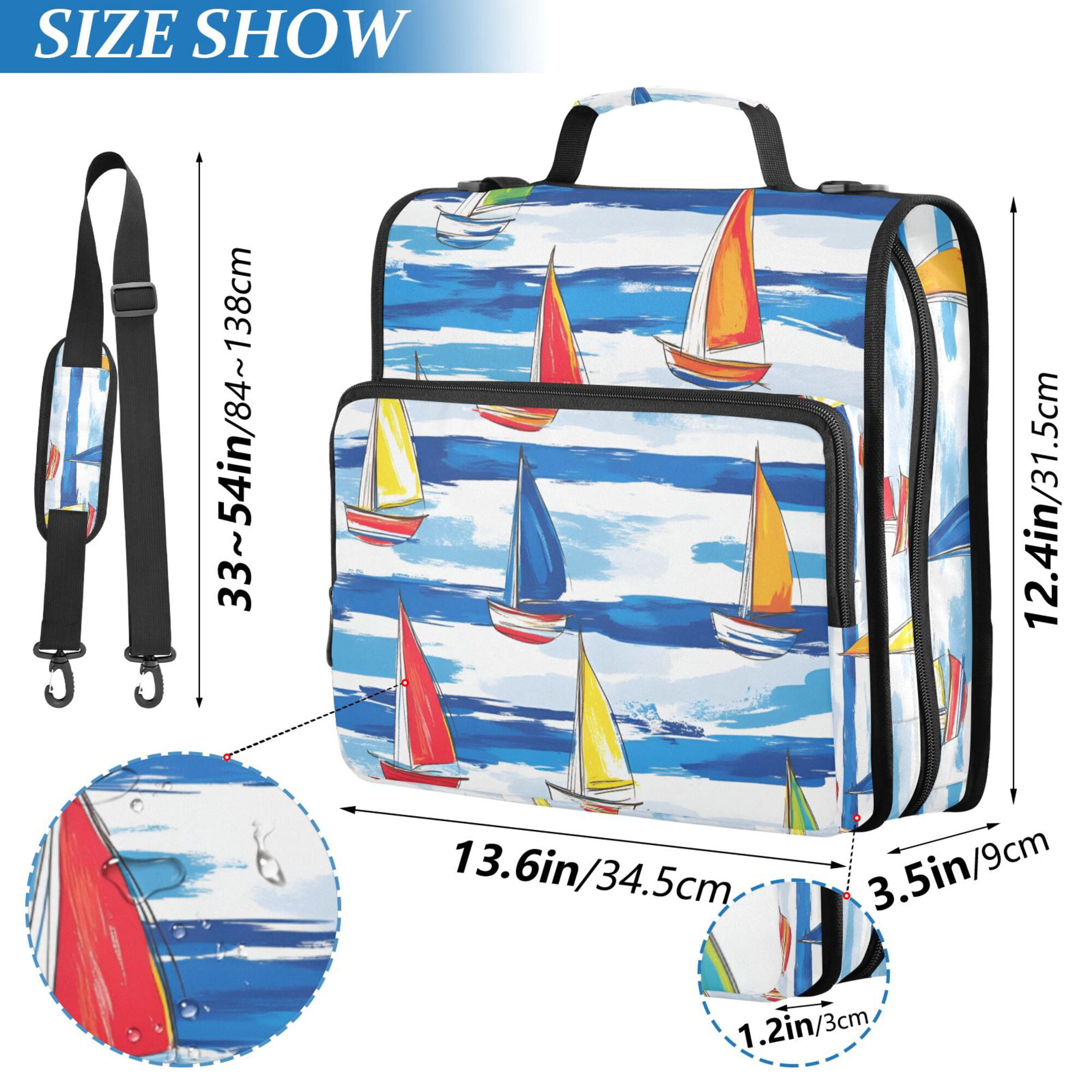 FORMRS Zipper Binder with Shoulder Strap 2-inch Ring 500 Sheet Capacity File Bag, Orange Sailboats
