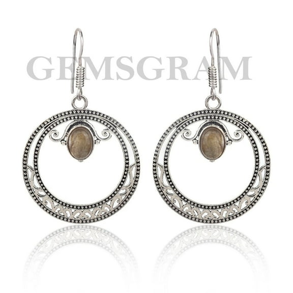 Gemsgram Oval Shaped Labradorite Dangle Earrings In 925 Sterling Silver For Women