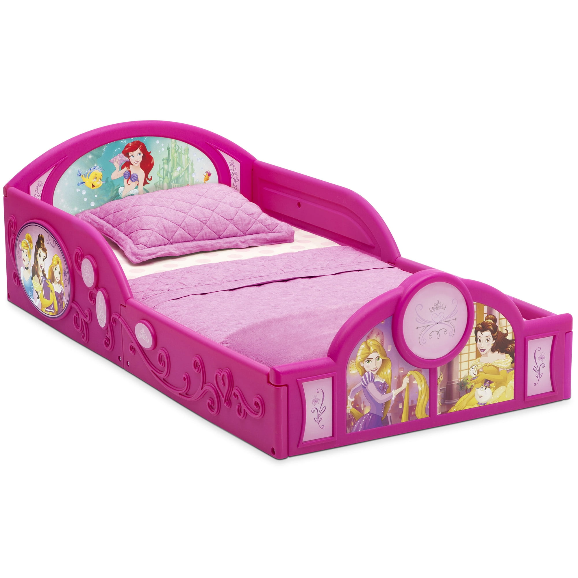 Disney Princess 4 Piece Room In A Box Bedroom Set By Delta Children Includes Sleep Play Toddler Bed 6 Bin Design Store Toy Organizer And Desk With Chair Walmart Com Walmart Com