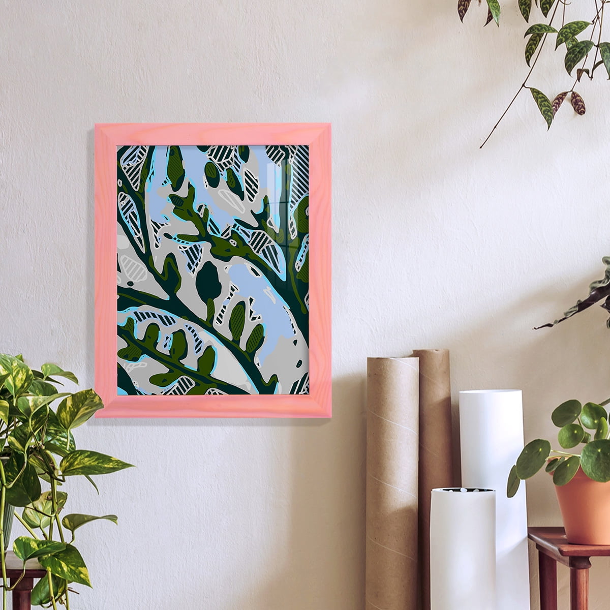 Abstract Tree Limbs II -Framed Print w/glass-Sunset Pink