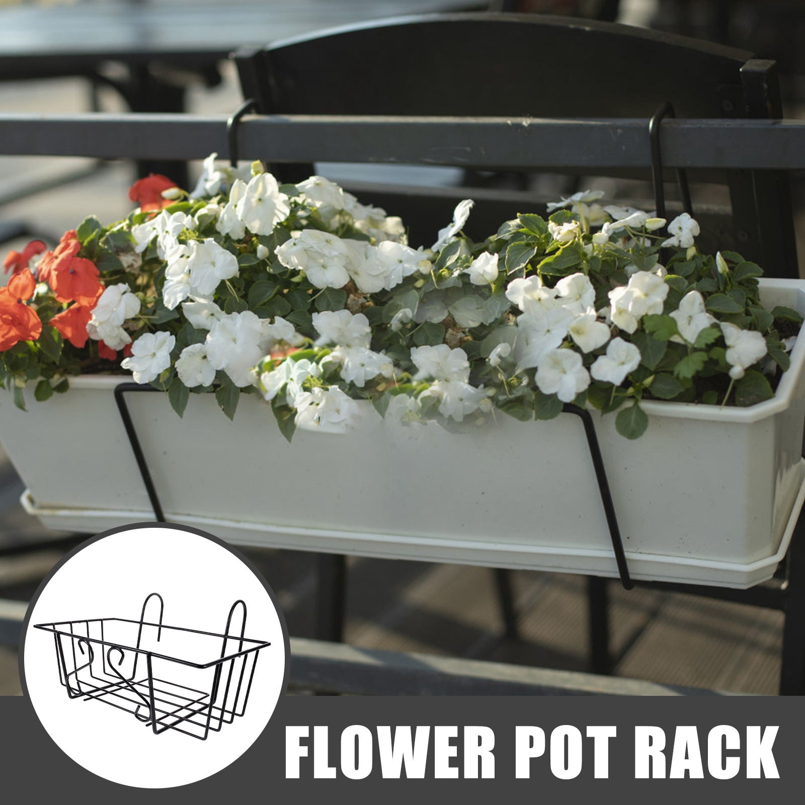 Tineasur 2Pcs Balcony Hanging Basket Metal Plant Holder Black Fence Rail Flower Display