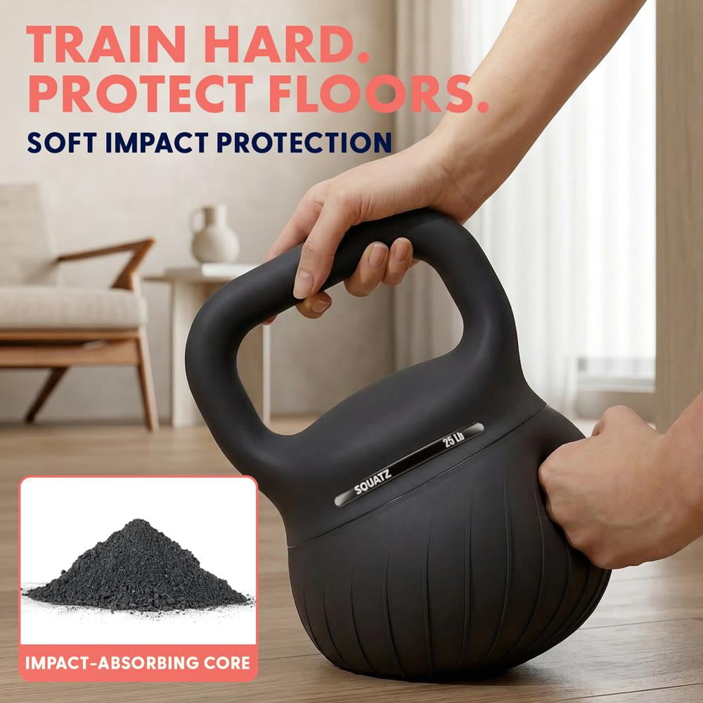 Squatz 25 lb Soft Kettlebell – Training Kettlebell with Shock-Absorbing Base, Extra-Wide Non-Slip Handle, Floor-Safe Design for Strength & Full Body Workouts