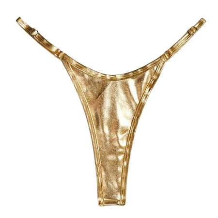 Women s Sexy Solid Color Triangle Thong Swim Trunks - Stylish & Comfortable Beachwear Gold S