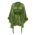 thumbnail image 4 of GZMOALH Women's Satin 3 Piece Pajama Set with Feather Trim Robe, Bralette Top and Matching Shorts, 4 of 9