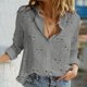 thumbnail image 2 of Blusa de lino con cuello en V y botones, manga larga, estilo informal y holgado, para la oficina, poliéster-spandex, tallas S-XXL, 2 of 5