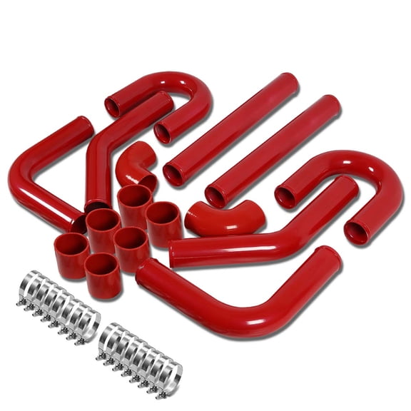 DNA Motoring Universal 8Pc 3"Aluminum FMIC Turbo Intercooler Piping Elbow Coupler Diy Kit Red