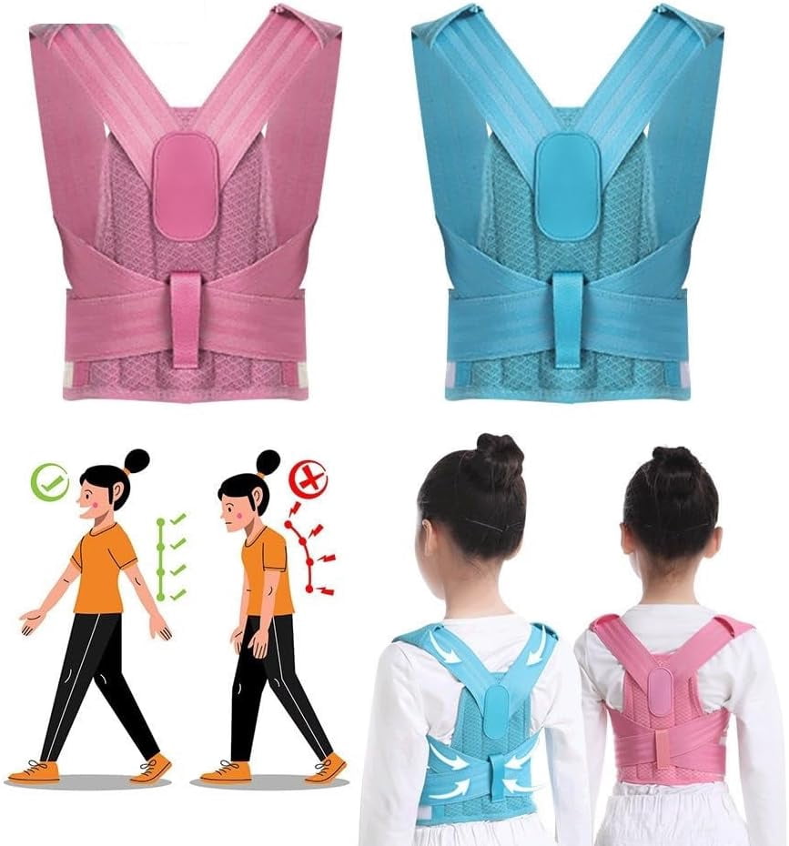 Children Back Posture Corrector Brace Adjustable Back Shoulder Neck Clavicle Support Spine And Lumbar Support Hunchback Correction Belt For Boys And Girls (Color : Blue, Size : L)