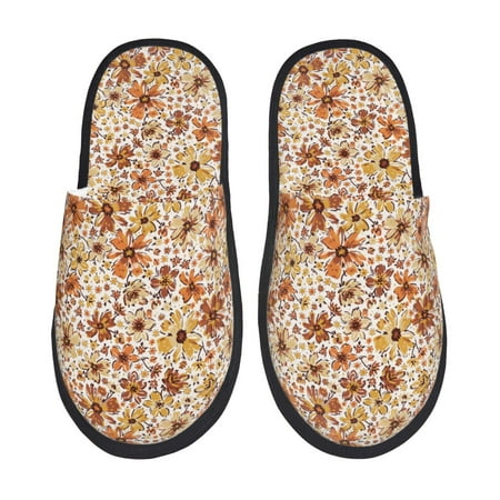 Balery Wildflowers Vintage Slient Indoor Furry Fleece Comfort House Shoes Soft Non-Slip Home Shoes Cotton slippers House Slippers-- Large