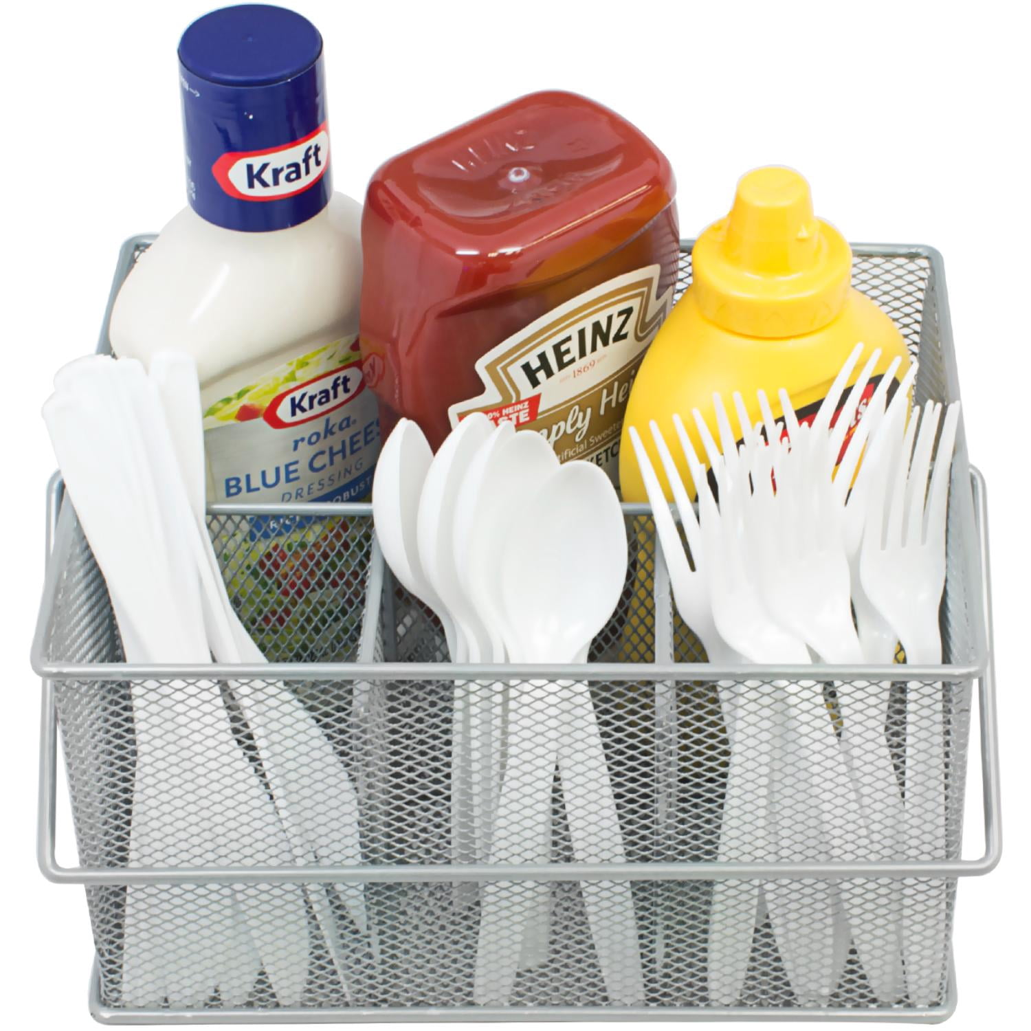Sorbus Steel Mesh Utensil Caddy with Napkin Holder & Condiment Organizer, Silver