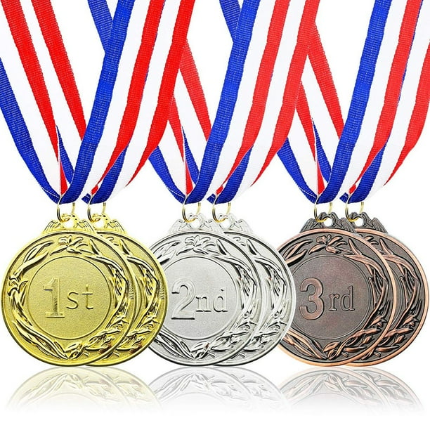 6Piece Set Metal Olympic Style Award Medals with Ribbons In Gold