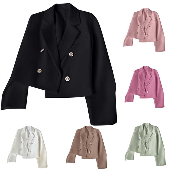 Gyexs Cropped Trench Coat for Women Pluss Size Lightweight Solid Long Sleeve Blazer Jackets Business Casual Fall Winter Tops, Khaki, Size XXXL