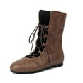 thumbnail image 2 of Vintage Mid Calf Combat Boots for Women with Middle Hollow out Strappy Flats Low Heel Gothic Short Dress Boots, 2 of 4