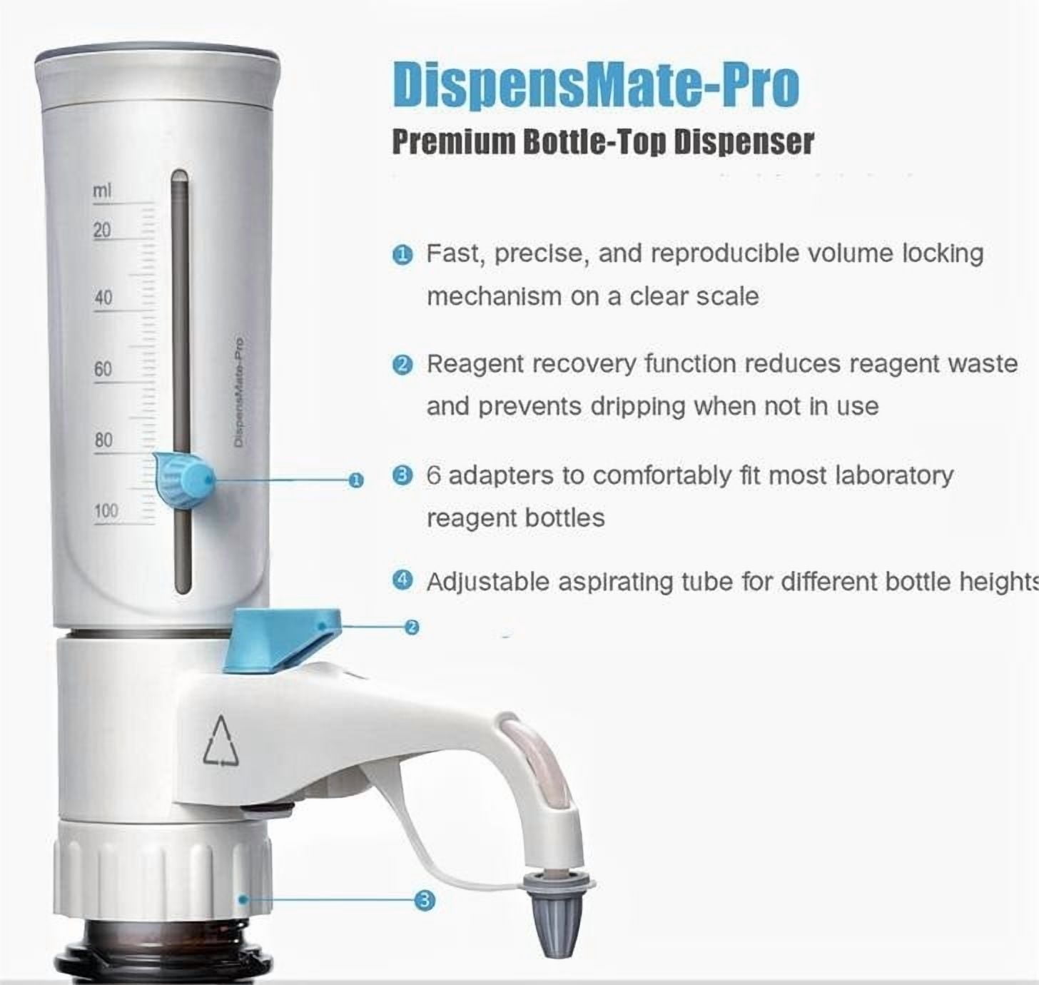 Adjust Quantitative Bottle Top Dispenser Lab Pipette Large Capacity Up To 100mL Fully , High-Accurate