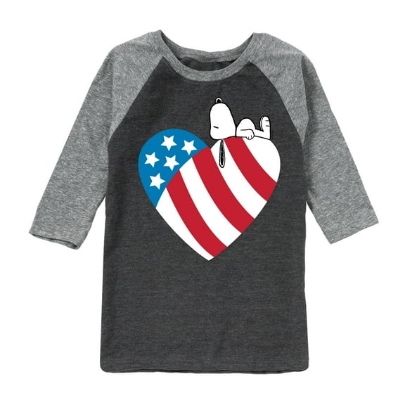 Peanuts - Snoopy On Flag Heart - Toddler & Youth Raglan Graphic T-Shirt