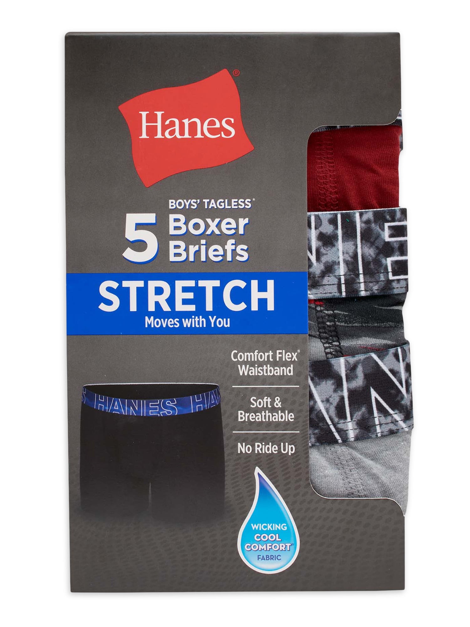 Hanes Boys' Cotton-Stretch Boxer Briefs, 5-Pack, Sizes S-XXL