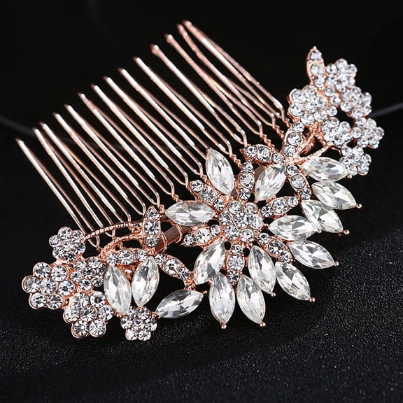 LOLIPPYY 1Pc Rose Gold Bridal Hair Comb Alloy Handmade Headwear for Wedding Party Special Occasions