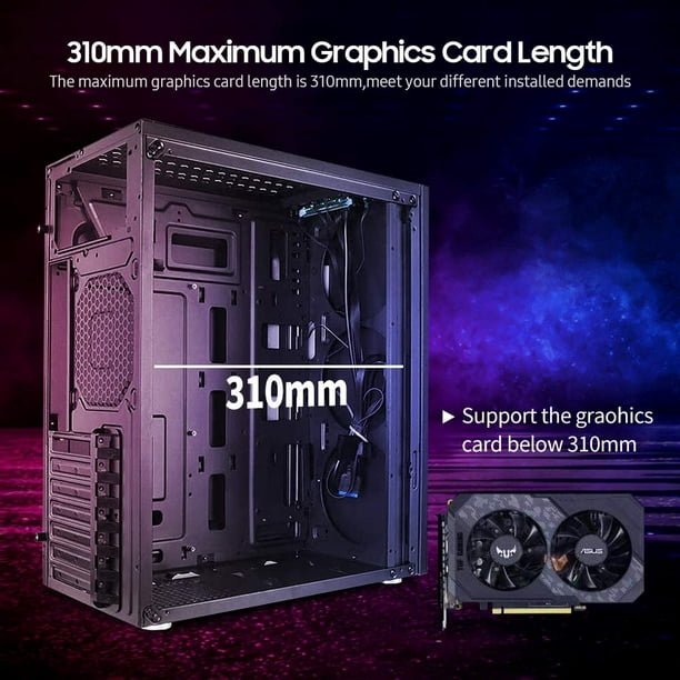 Boîtier d'ordinateur de bureau ATX Full-view Side Transparent PC Case  Support ATX/M- ATX/Mini ITX 158mm CPU Cooler/310mm Graphics Card 