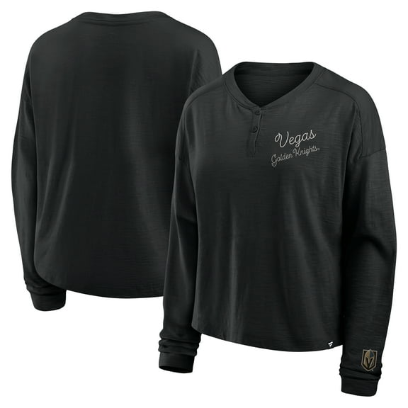 Women's Fanatics Black Vegas Golden Knights Oversized All Out Effort Long Sleeve Henley T-Shirt