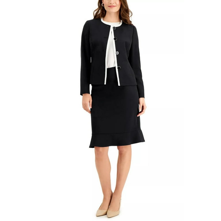 Le Suit Collarless 4 Button Front Closure Shoulder Pads with Mid Wait Hook Eye Zipper Closure Skirt 2 Piece Set BLACK VANILLA ICE 16 Walmart
