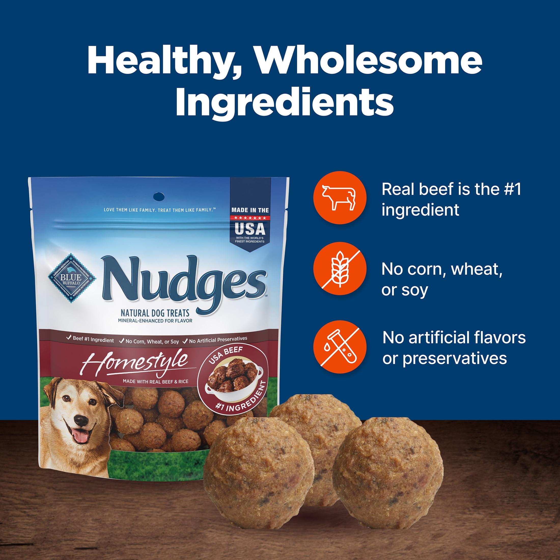 Blue Buffalo Nudges Homestyle Natural Dog Treats Made with Real Beef, 16-oz. Bag