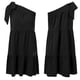 thumbnail image 3 of Vestido corto de mujer con pliegues y cuello de un hombro para cóctel (negro M) FLhrweasw Para estrenar, 3 of 9