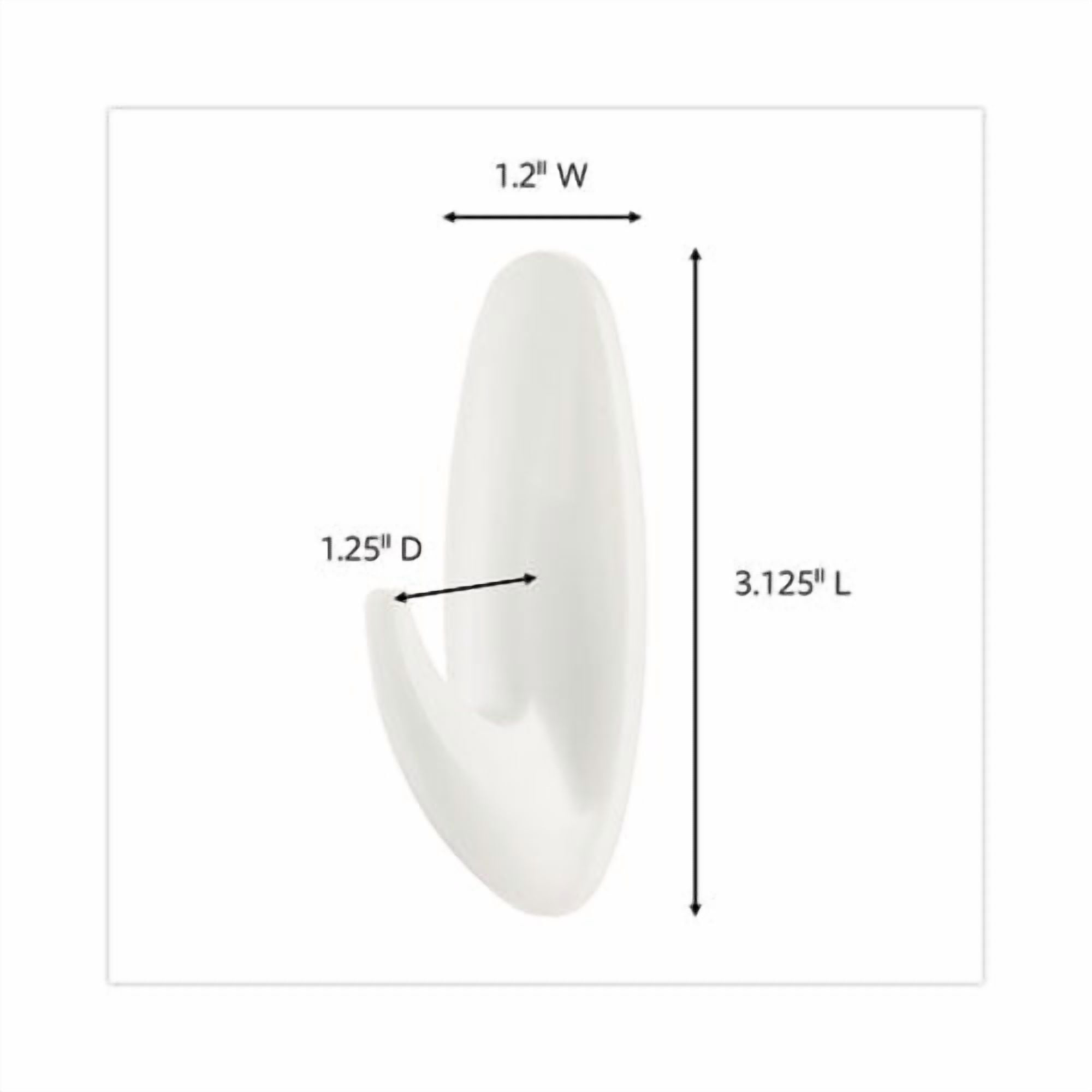 General Purpose Designer Hooks, Medium, Plastic, White, 3 lb Capacity, 50 Hooks and 50 Strips/Carton | Bundle of 5