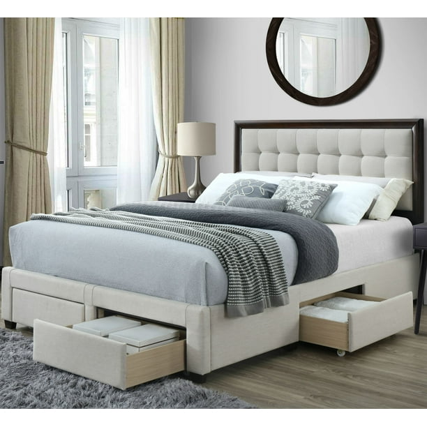 Dg Casa Soloman Upholstered Panel Bed, Fabric And Wood Bed Frame